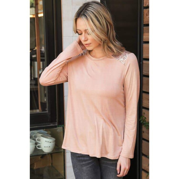 🆕 Sequin Inset Solid Knit Top - Picture 2 of 6